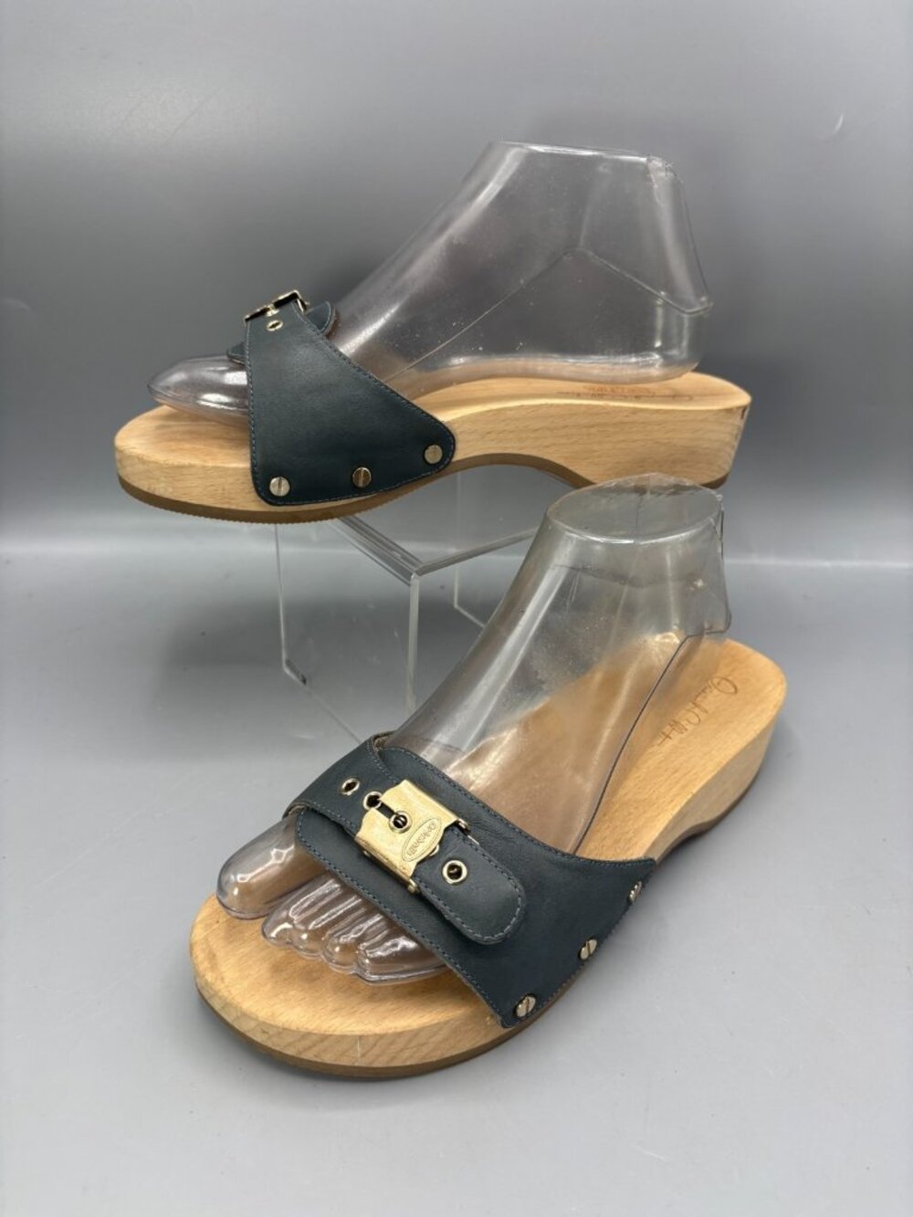 Dr. Scholl's Classic Slide Sandals Womens US 8M Blue Adjustable Metallic Buckle